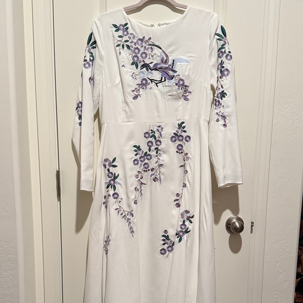 Dainty Jewells White Dress with Purple Floral Embroidery